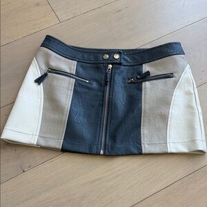 Colorblock Leather Mini Skirt - Black & Cream